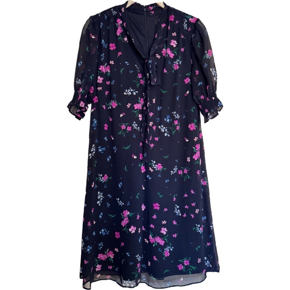 DKNY Floral Lightweight Sheer Dress Sz 6 Blue Color Layered Flowy Cottage Summer